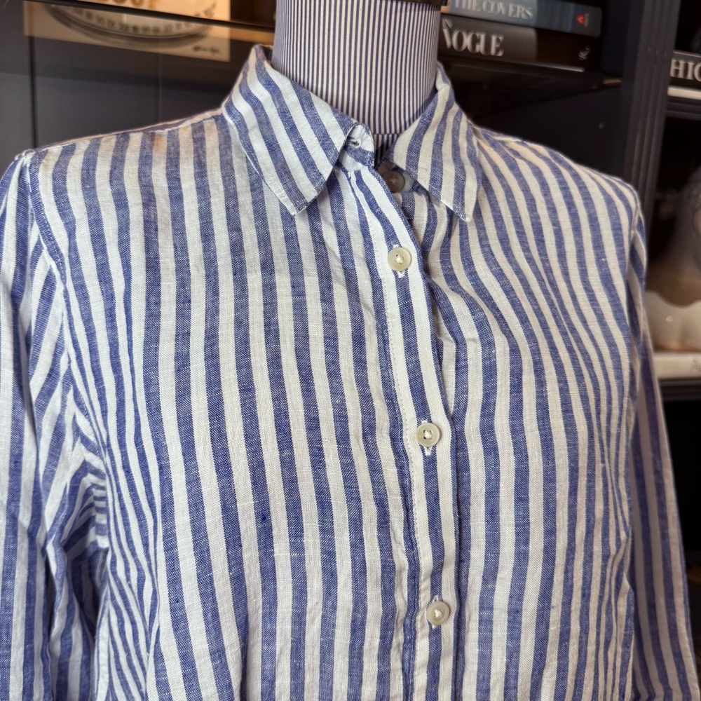 Lands’ End Striped Linen Button-Down Shirt – Size M - Picture 4 of 7